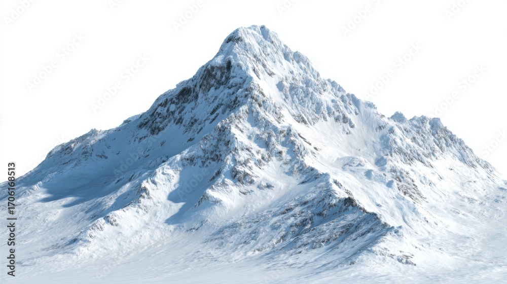 Obraz premium Majestic snow-covered mountain towering against a bright blue sky. The rugged cliffs and slopes showcase the beauty of winter landscapes. Perfect for outdoor enthusiasts and nature lovers.