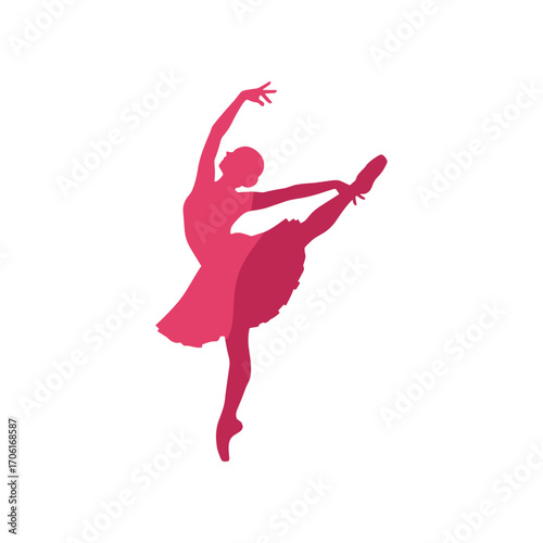 Elegant ballerina performing an arabesque in a minimalist setting with soft colors