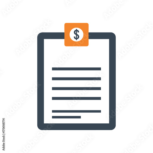 Financial invoice displayed on a clipboard with a dollar sign, symbolizing budgeting and expenses