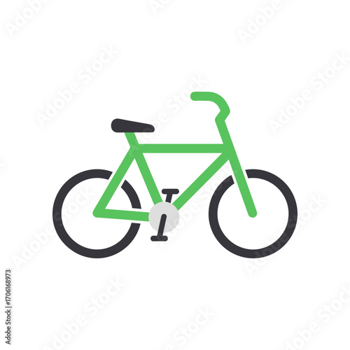 Green bicycle illustration with simple design, set against a plain white background for versatility