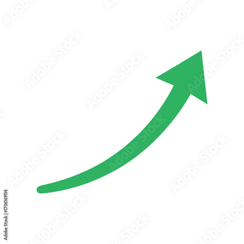 Green upward arrow symbolizing growth and progress against a plain white background