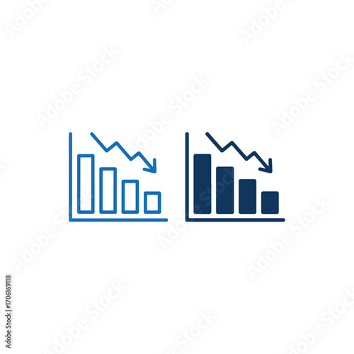 Business Loss and Financial Downtrend Declining Bar Chart Icon Symbol