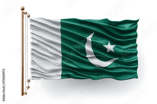Wallpaper Mural Stunning Pakistani flag gracefully waving on a golden flagpole against a clean white background, symbolizing national pride and heritage in a professional, high-quality presentation. Torontodigital.ca