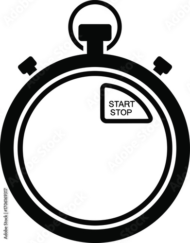 Black and white illustration of a classic stopwatch with start and stop functionality.
