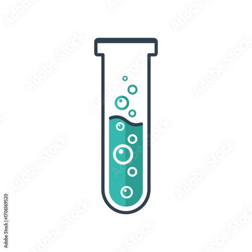 Laboratory test tube filled with bubbling turquoise liquid, symbolizing scientific research