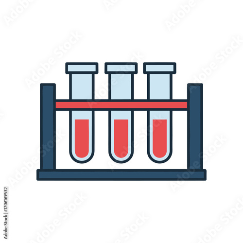 Laboratory scene featuring three test tubes with red liquid, symbolizing scientific research and experimentation