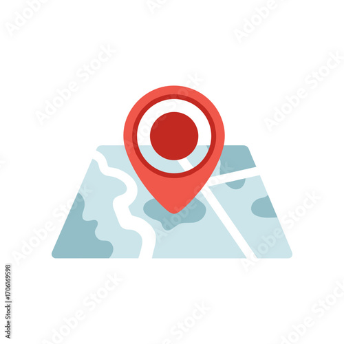 Map illustration featuring a location pin highlighting a specific area with natural terrain