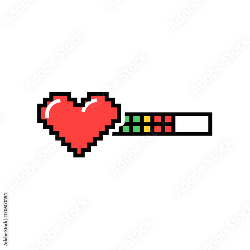 Pixelated heart icon with health meter, illustrating game life status and vitality levels