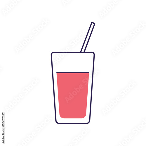Refreshing pink drink in a tall glass with a straw against a minimalist background