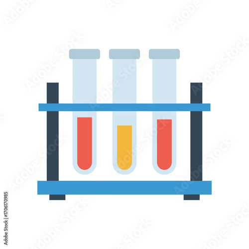 Three test tubes containing colorful liquids in a laboratory setting with equipment in the background