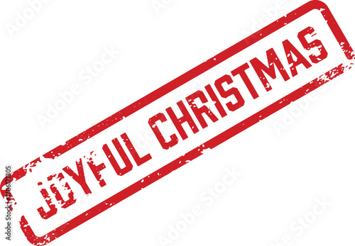 A red rectangular stamp proclaims Joyful Christmas in a grunge style