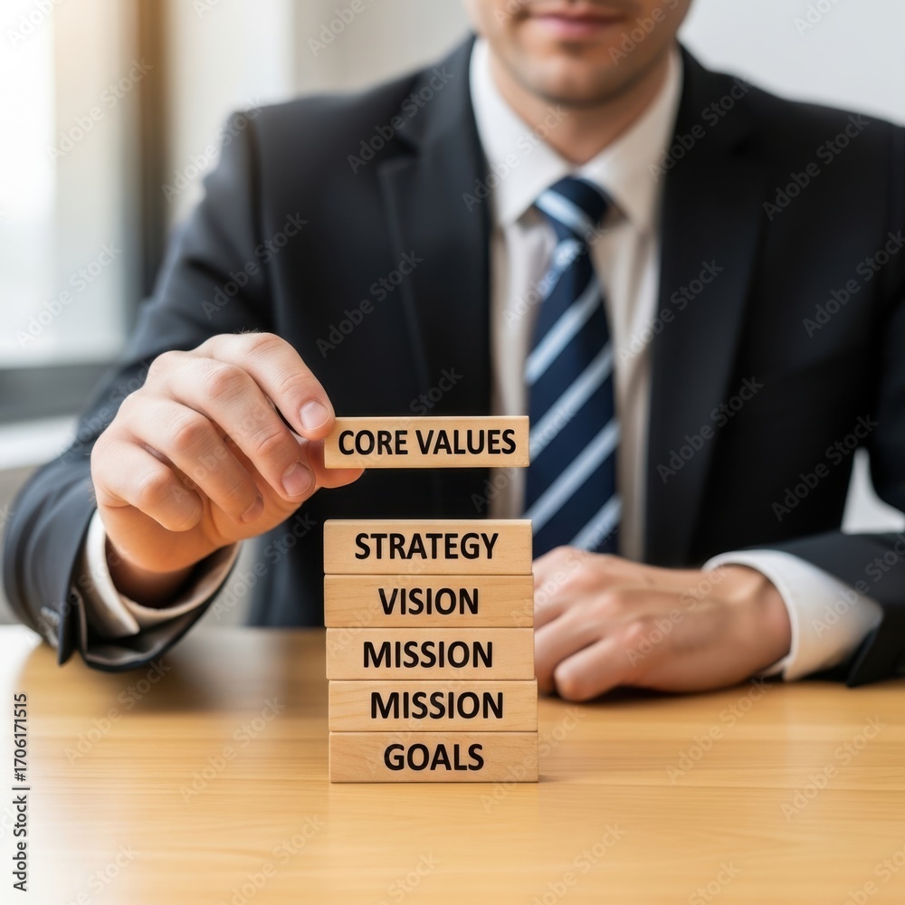 Obraz premium Businessman Building Core Values Strategy.