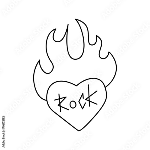 Wallpaper Mural Hand-Drawn Heart with Rock Text and Flame Outline Illustration Torontodigital.ca