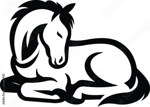 Resting horse silhouette black and white, Animal horse vector illustration design