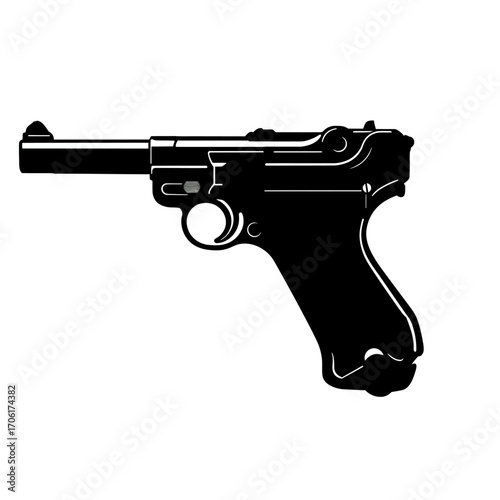 Silhouette of a classic luger pistol a historical firearm with a distinctive design against a white background