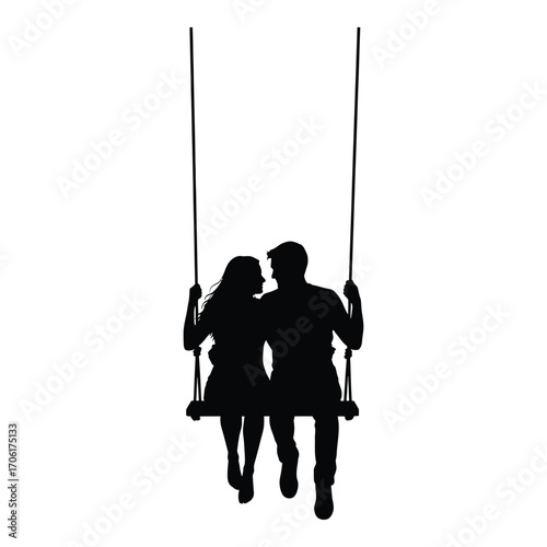 Romantic couple silhouette enjoying a swing together intimate moment outdoor silhouette