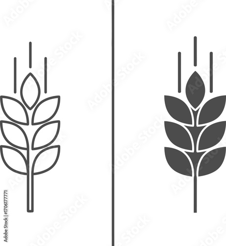 Wheat Grain Outlines and Solid Icon Isolated on White Agriculture Concept
