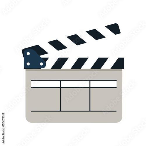 A classic film clapperboard with a striped lid, symbolizing movie production and creativity