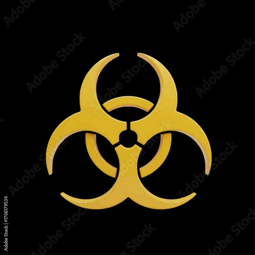 Biohazard symbol in yellow and black, representing danger, contamination, and biological hazards