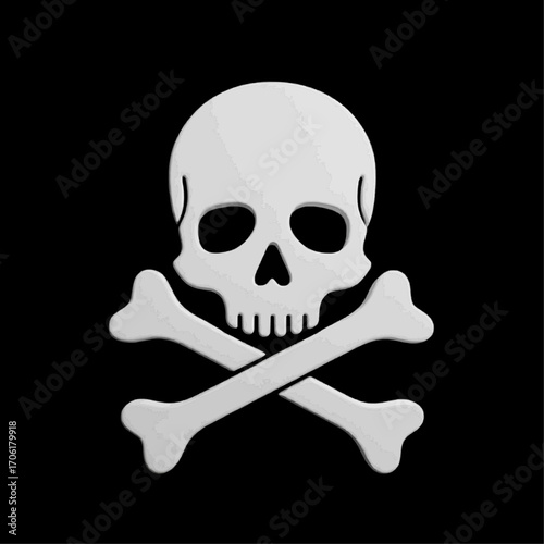 Skull and Crossbones Symbol Danger and Warning Icon on Black Background