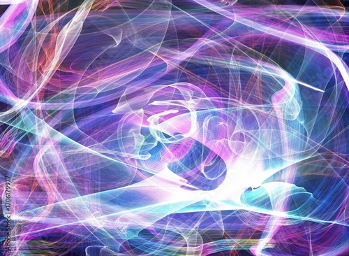 A purple swirl with green and blue colors. The swirl is very long and has a lot of detail