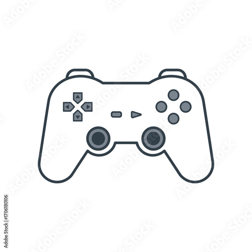 A minimalist illustration of a gaming controller showcasing its buttons and design