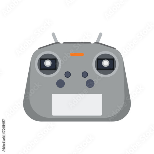A modern drone controller with buttons and antennas, set against a clean white background
