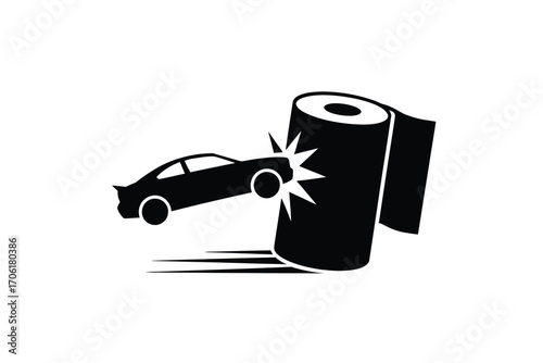 Car crashes into a giant roll of toilet paper