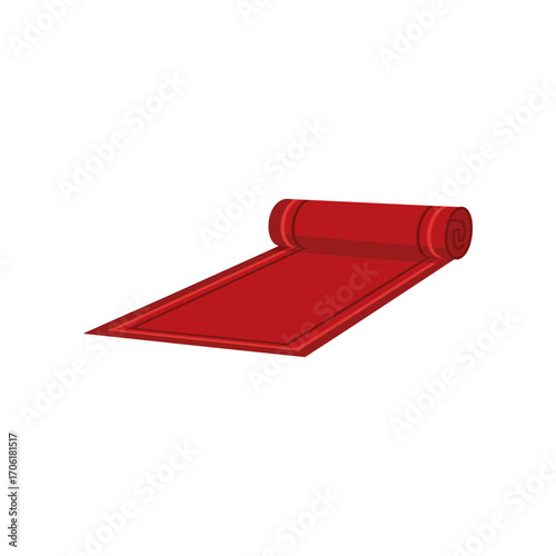 A vibrant red carpet unrolled on a white background, symbolizing elegance and celebration