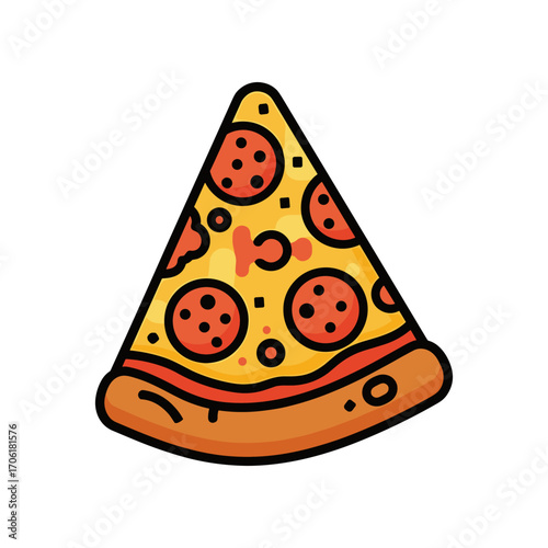 A vibrant slice of pepperoni pizza with melted cheese and a crispy crust, isolated on a white background