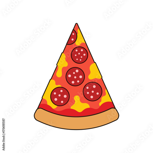 A vibrant slice of pizza with pepperoni and cheese on a white background, perfect for food-related content
