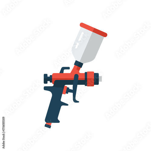 A vibrant spray gun with a paint cup, showcasing its design for artistic painting applications