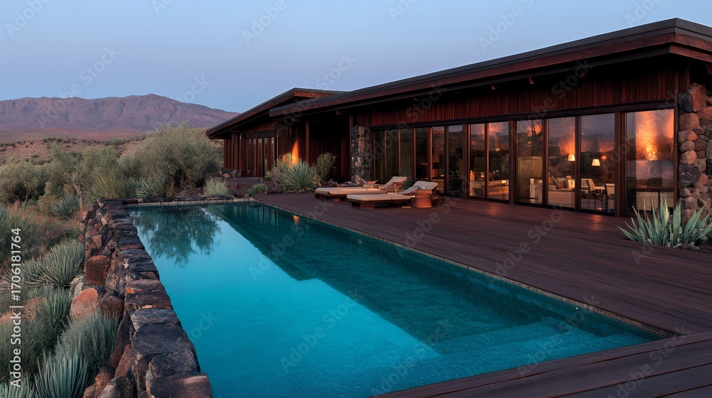 Fototapeta premium Luxury Desert Resort Infinity Pool at Twilight