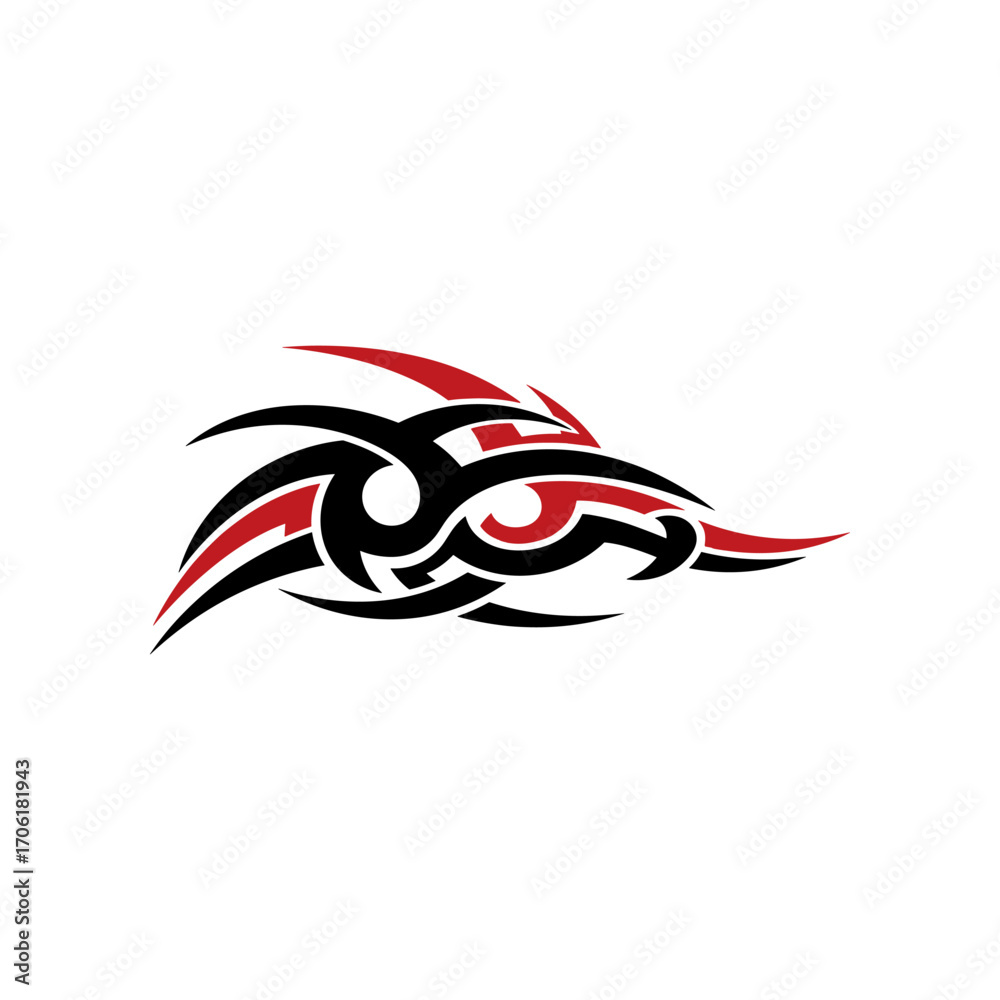 Obraz premium Abstract tribal design featuring dynamic lines and shapes in red and black colors