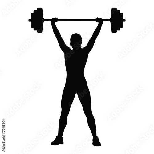 Silhouette of athletic person lifting heavy barbell overhead strength training fitness concept silhouette