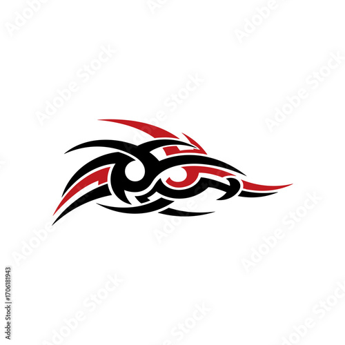 Abstract tribal design featuring dynamic lines and shapes in red and black colors