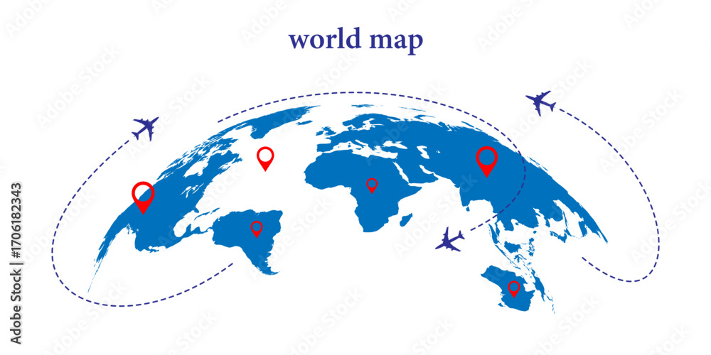 Naklejka premium World map. Blue modern vector map. Silhouette map