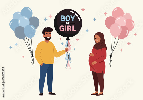 Vector illustration the parents are celebrating a gender reveal party
