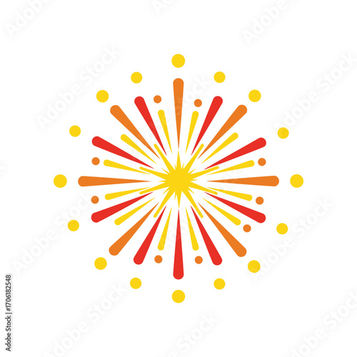 Colorful burst pattern of fireworks radiating outward against a white background, symbolizing celebration