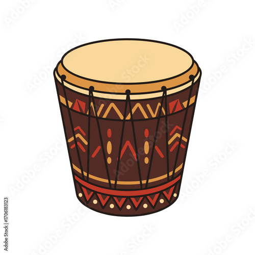 Colorful hand-drum with intricate patterns, showcasing craftsmanship and musical culture
