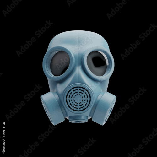 Isolated blue gas mask on black background, protecting from danger in hazardous conditions