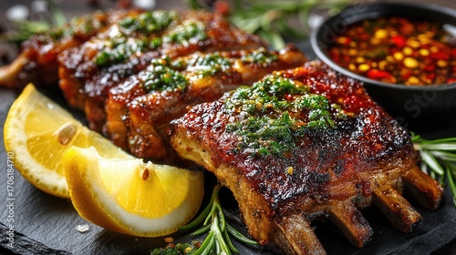 Grilled pork ribs with barbecue sauce