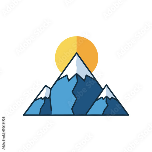 Majestic mountain range under a bright sun, highlighting natural beauty and tranquility