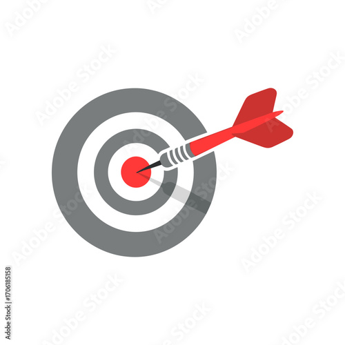 Red dart hitting the bullseye on a gray target, symbolizing success and achievement