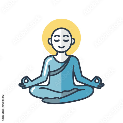 Serene meditation illustration featuring a figure in a peaceful pose with a glowing halo