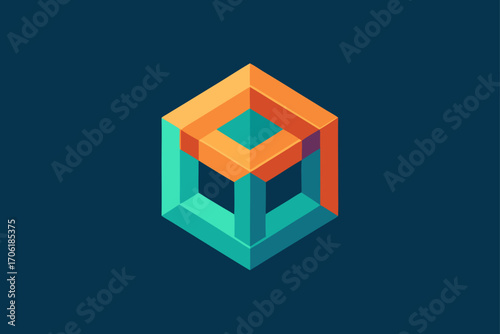 Abstract geometric blue cubes with reflection form a concept for a modern business architecture illustration