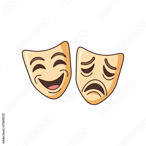 Two theatrical masks representing comedy and tragedy, symbolizing the duality of human emotions