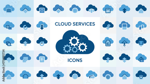 Cloud services icons with gears and documents cloud computing cloud icons