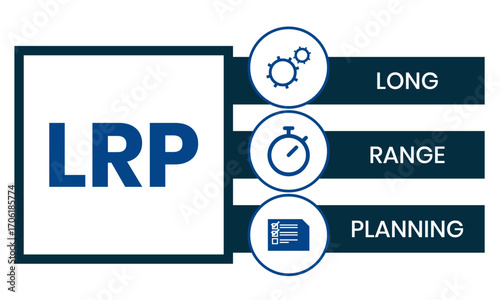 LRP, Long Range Planning acronym. Concept with keyword, people and icons. Flat vector illustration. Isolated on white.