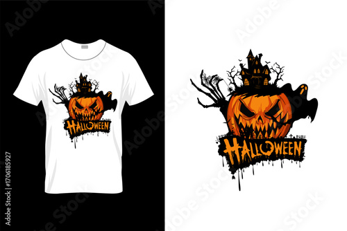 Creative halloween t shirt design with white t shirt mockup